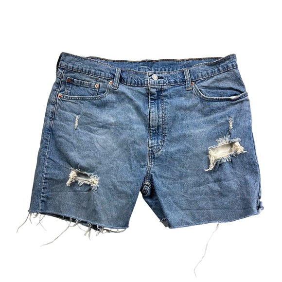 Levi's Other - Levis 405 Standard Fit Distressed Denim Shorts Mens 40 Blue Cut Off Frayed Hem